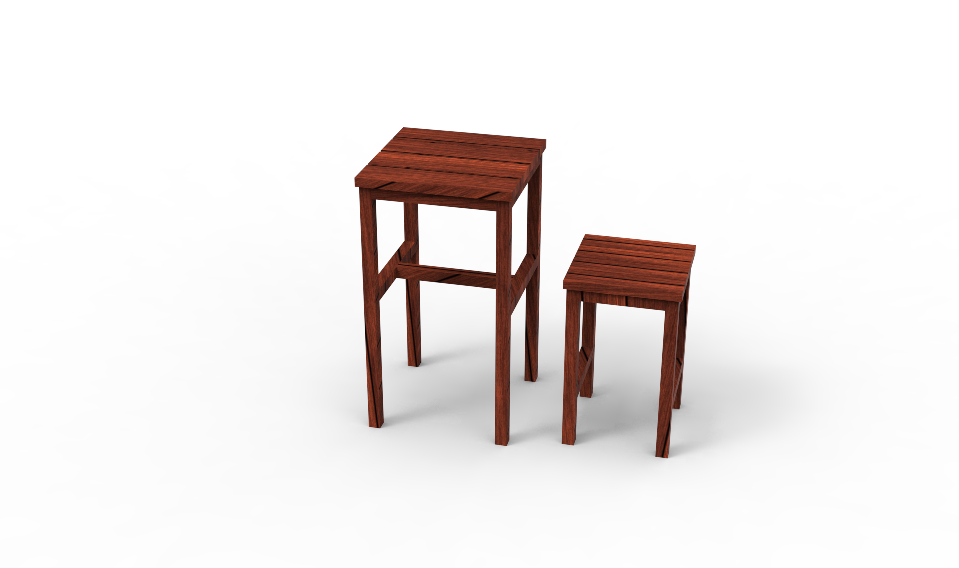 Mange-debout et tabourets en bois exotique de réemploi – design chaleureux et aménagement durable d’espaces conviviaux en économie circulaire